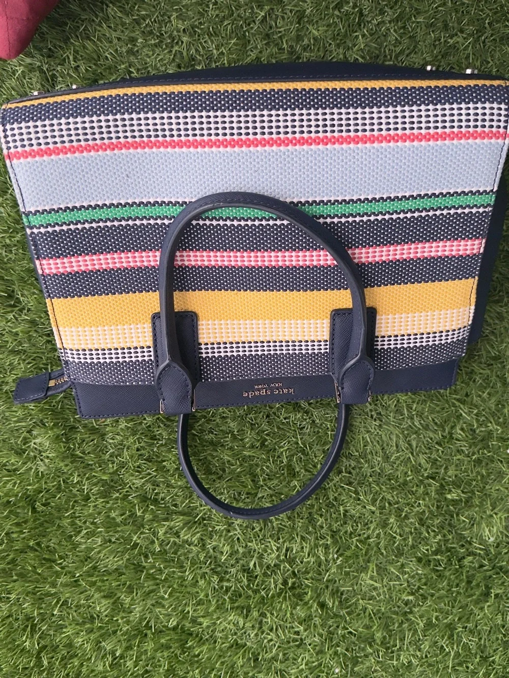 kate spade Navy Multicolor Striped Satchel